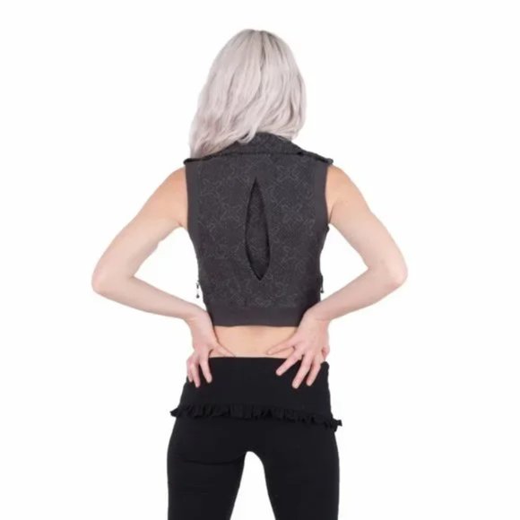 Maddie Moon Mushroom Print Cropped Moto Vest - Picture 5 of 5